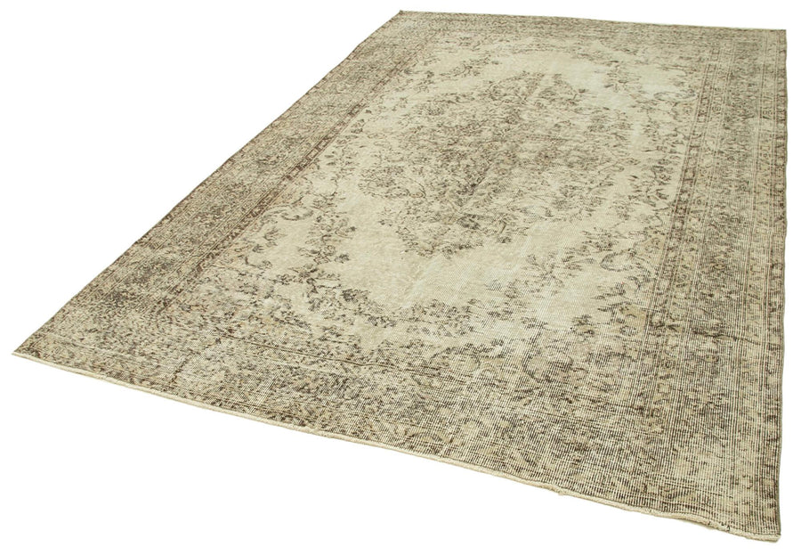 Vintage Bej Eskitme Pamuk Yün El Dokuma Halısı 200x300 Agacan