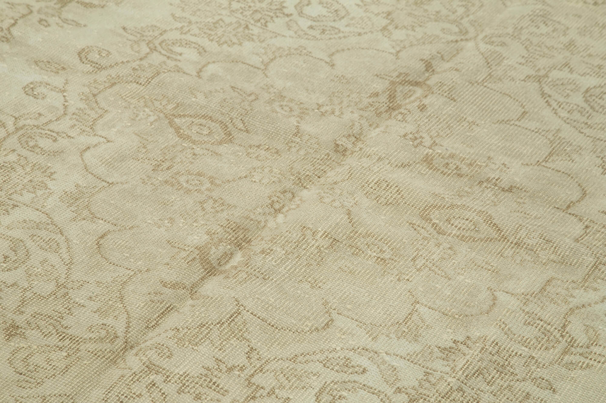 Vintage Bej Eskitme Pamuk Yün El Dokuma Halısı 184x291 Agacan