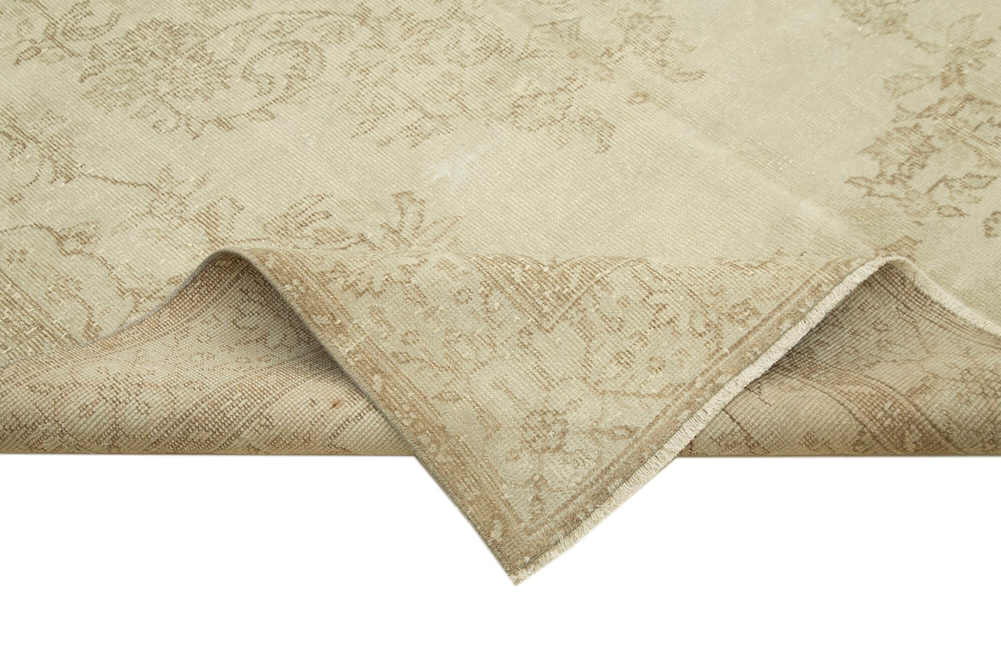 Vintage Bej Eskitme Pamuk Yün El Dokuma Halısı 184x291 Agacan