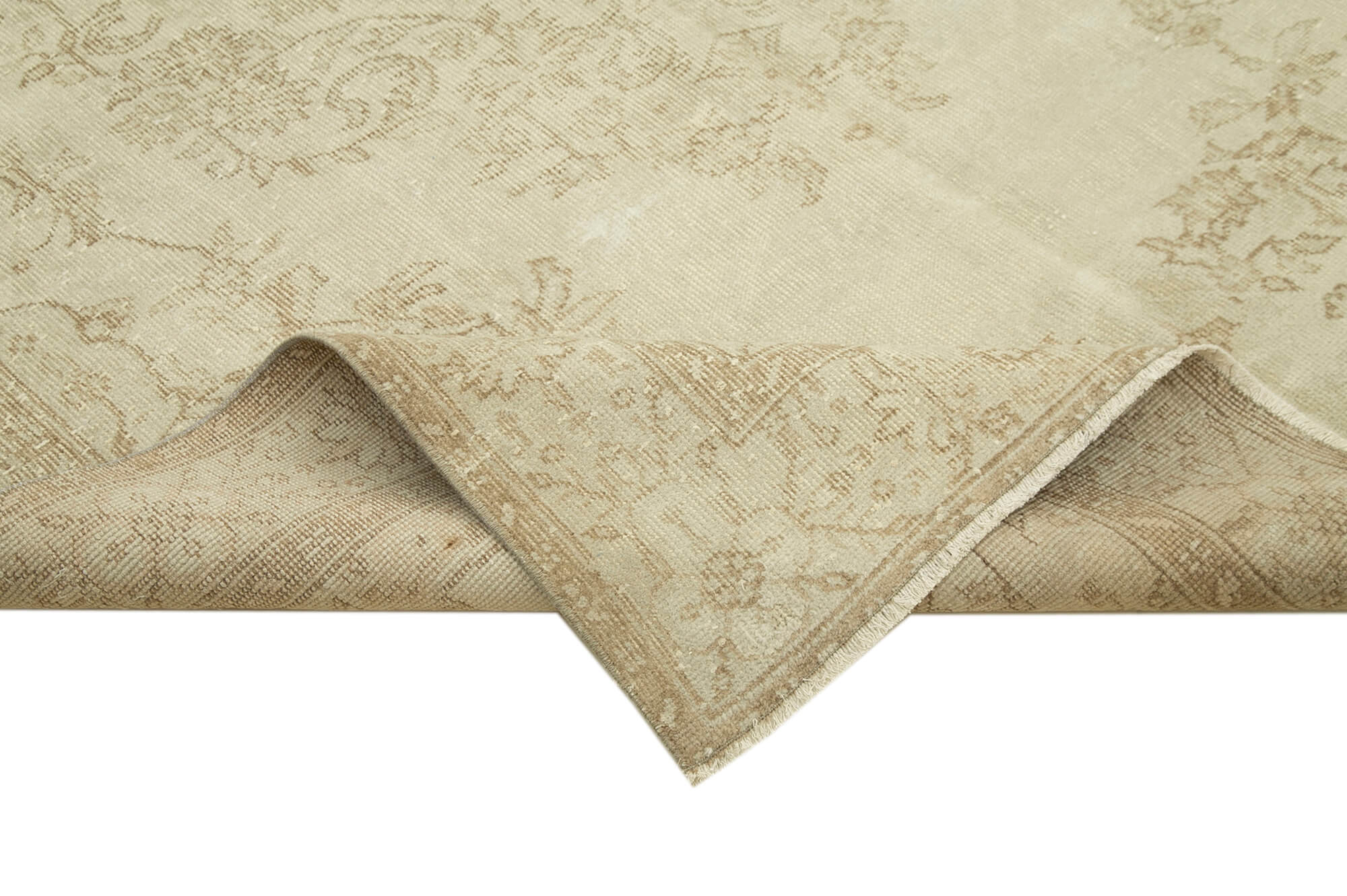 Vintage Bej Eskitme Pamuk Yün El Dokuma Halısı 184x291 Agacan