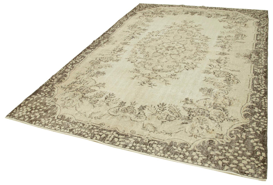 Vintage Bej Eskitme Pamuk Yün El Dokuma Halısı 208x310 Agacan