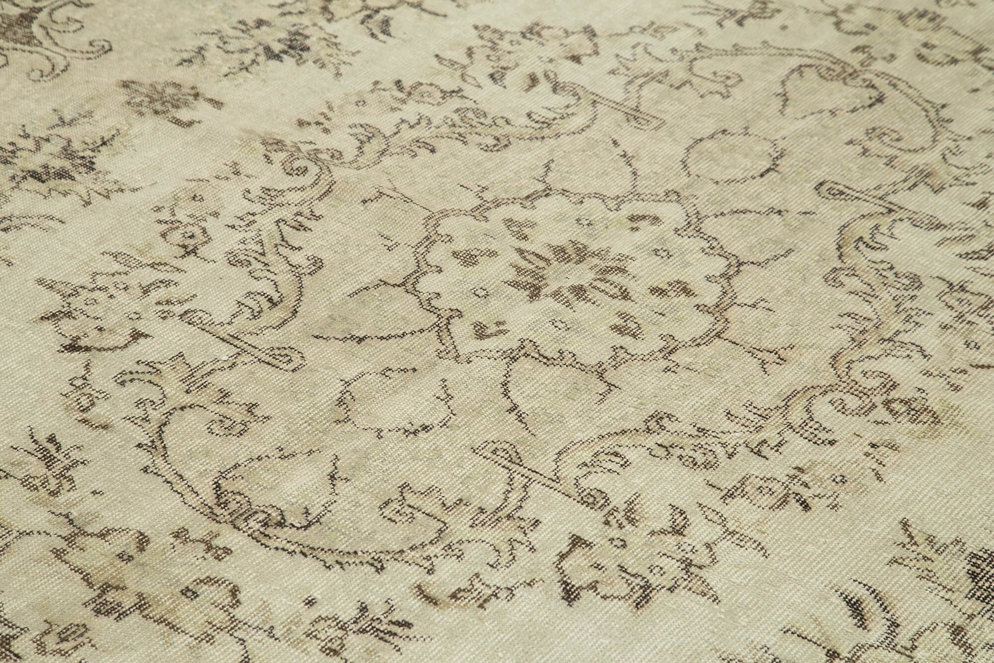 Vintage Bej Eskitme Pamuk Yün El Dokuma Halısı 208x310 Agacan