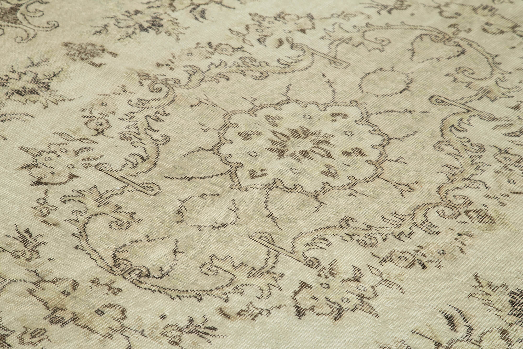 Vintage Bej Eskitme Pamuk Yün El Dokuma Halısı 208x310 Agacan