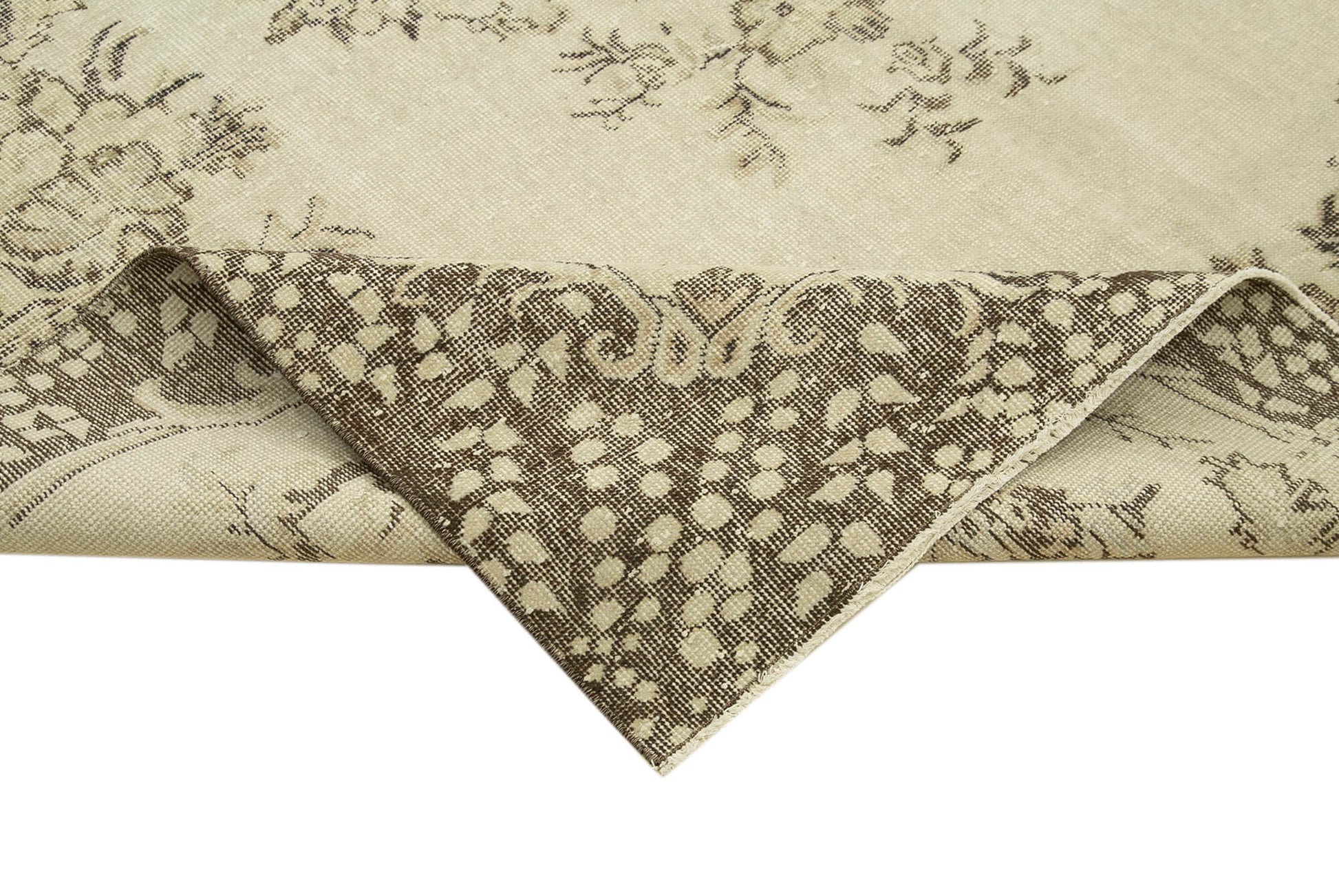 Vintage Bej Eskitme Pamuk Yün El Dokuma Halısı 208x310 Agacan