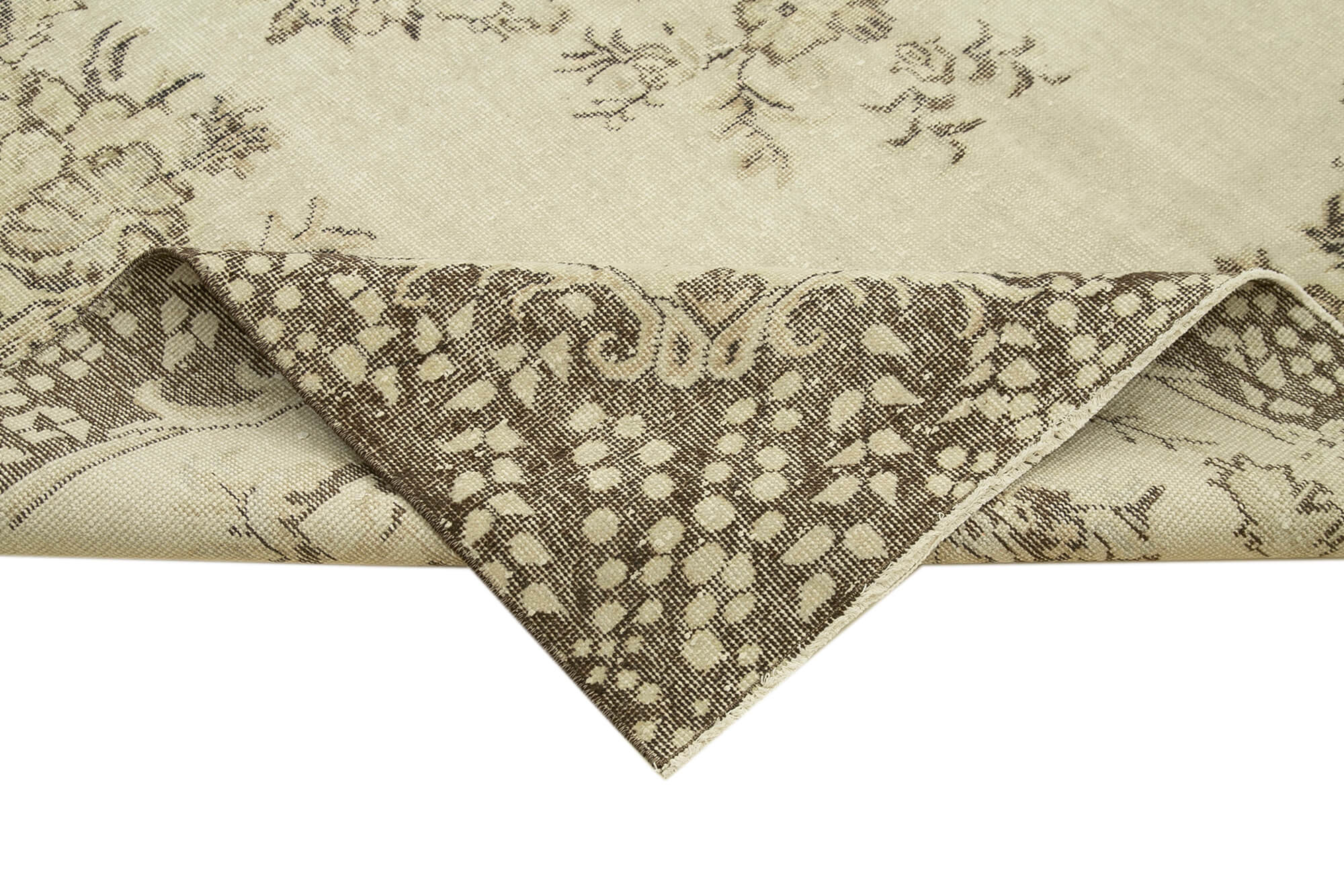 Vintage Bej Eskitme Pamuk Yün El Dokuma Halısı 208x310 Agacan