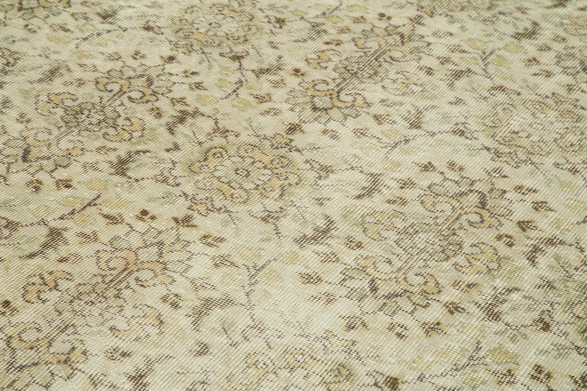 Vintage Bej Eskitme Pamuk Yün El Dokuma Halısı 196x311 Agacan