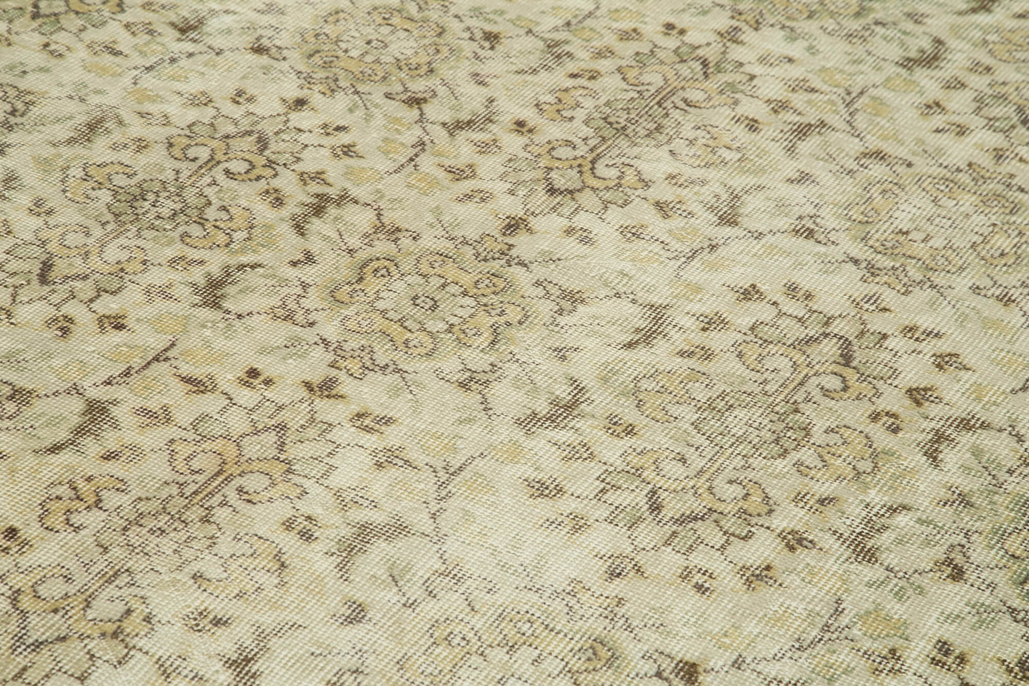 Vintage Bej Eskitme Pamuk Yün El Dokuma Halısı 196x311 Agacan