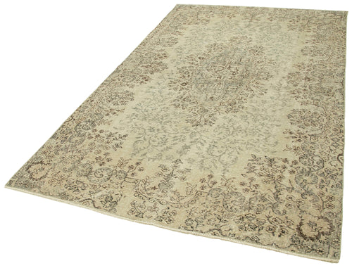 Vintage Bej Eskitme Pamuk Yün El Dokuma Halısı 166x283 Agacan