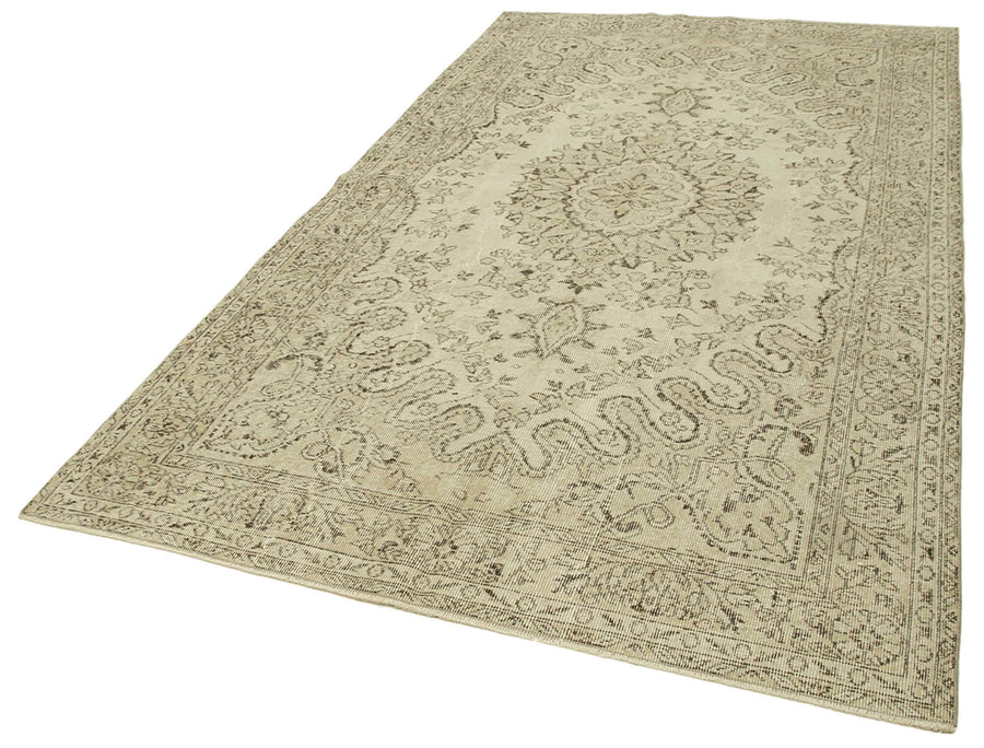 Vintage Bej Eskitme Pamuk Yün El Dokuma Halısı 170x293 Agacan