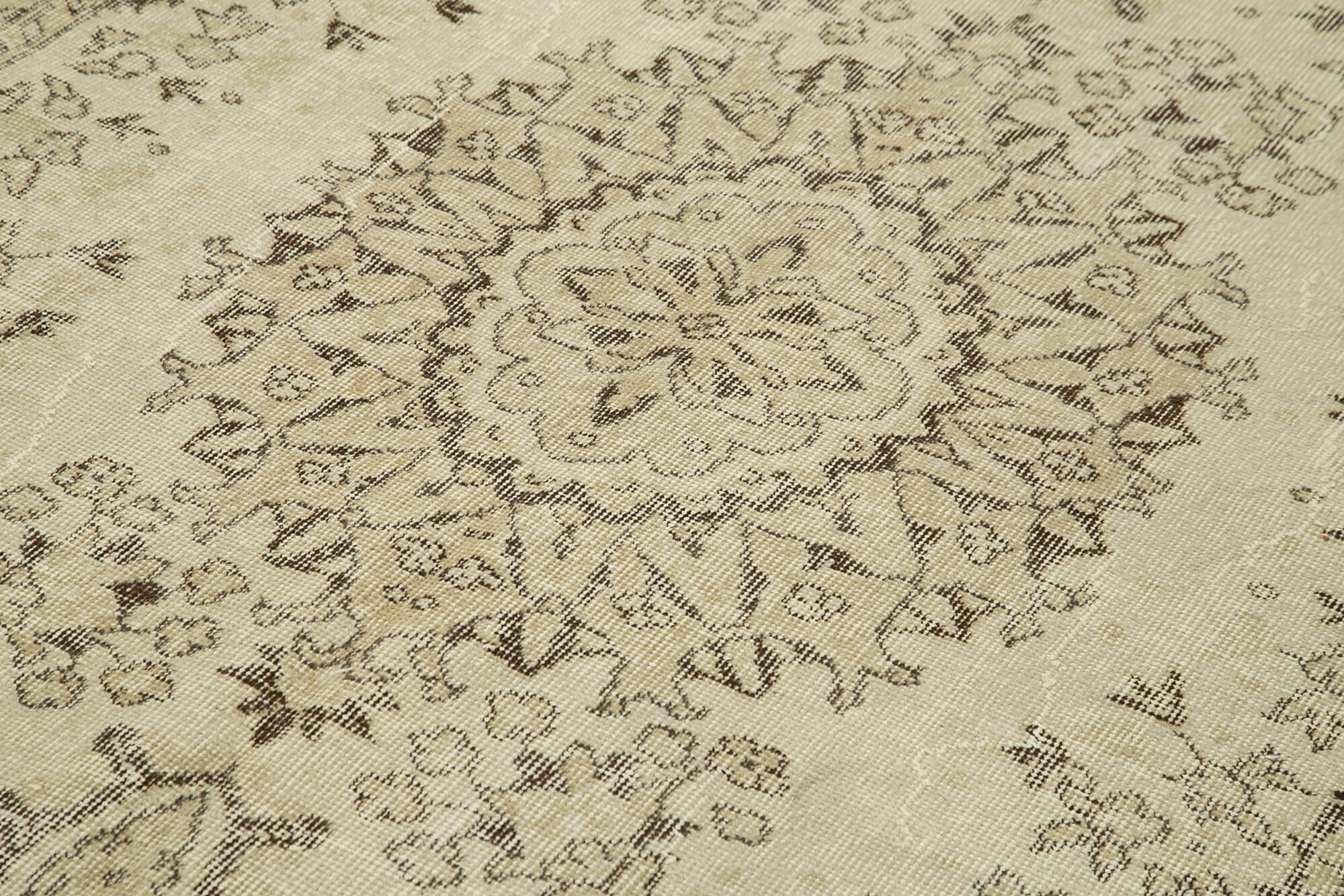 Vintage Bej Eskitme Pamuk Yün El Dokuma Halısı 170x293 Agacan