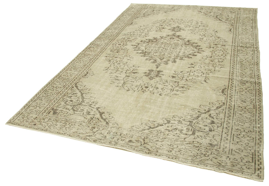 Vintage Bej Eskitme Pamuk Yün El Dokuma Halısı 193x310 Agacan