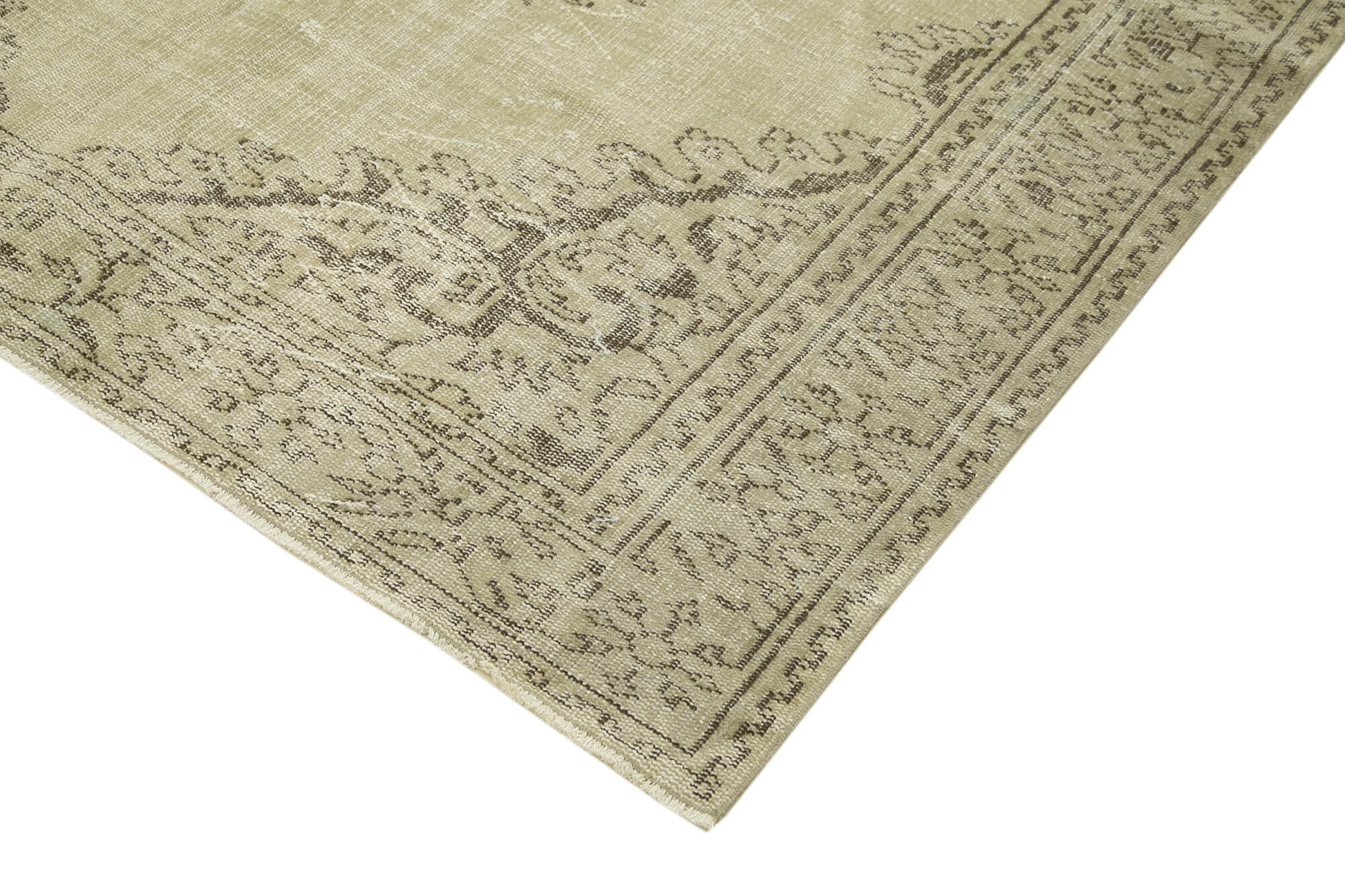 Vintage Bej Eskitme Pamuk Yün El Dokuma Halısı 193x310 Agacan