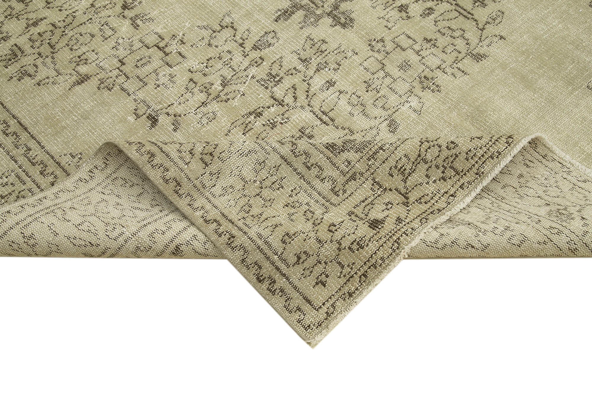 Vintage Bej Eskitme Pamuk Yün El Dokuma Halısı 193x310 Agacan