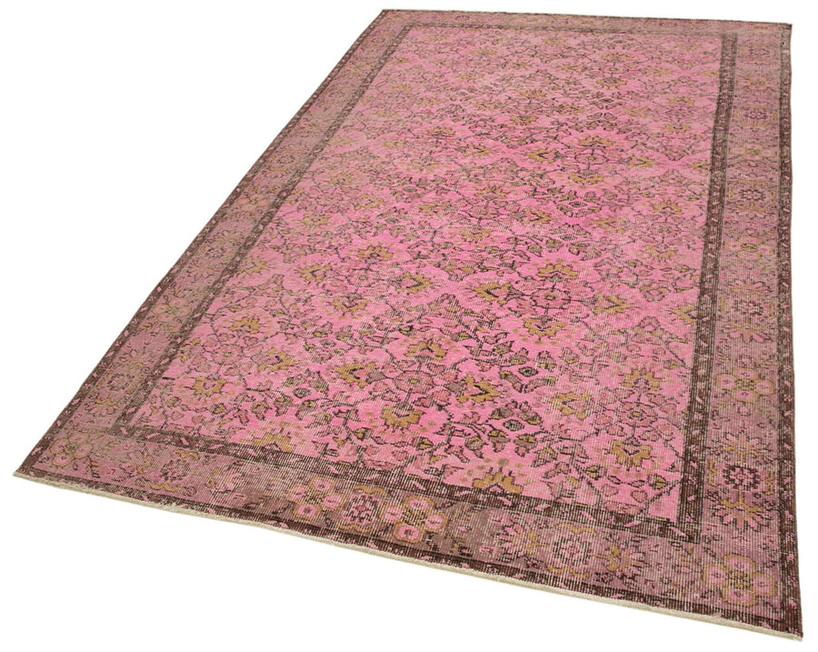 Overdyed Vintage Pembe Eskitme Pamuk Yün El Dokuma Halısı 152x260 Agacan