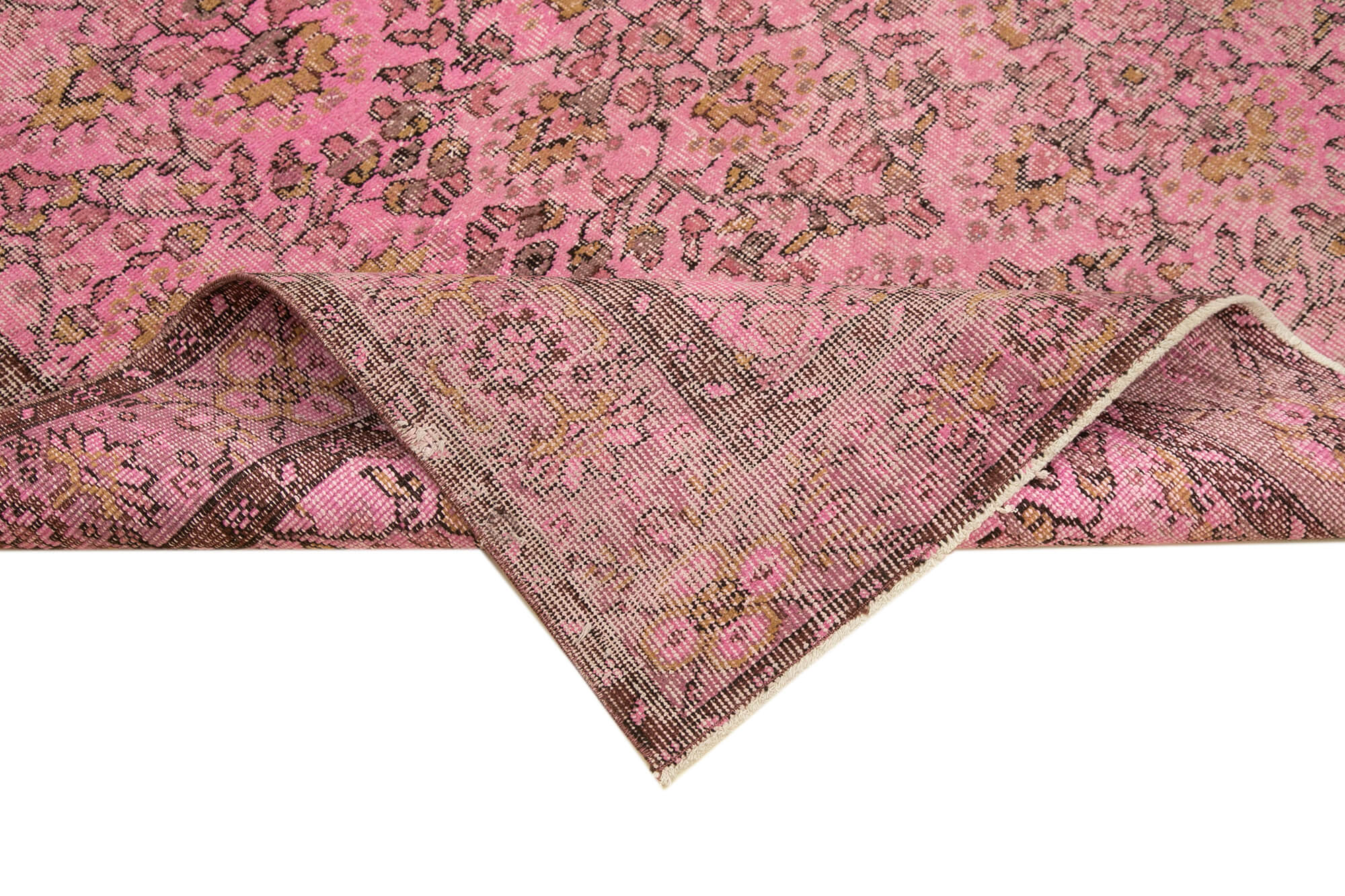 Overdyed Vintage Pembe Eskitme Pamuk Yün El Dokuma Halısı 152x260 Agacan