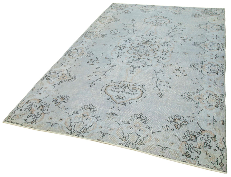 Overdyed Vintage Mavi Eskitme Pamuk Yün El Dokuma Halısı 164x282 Agacan