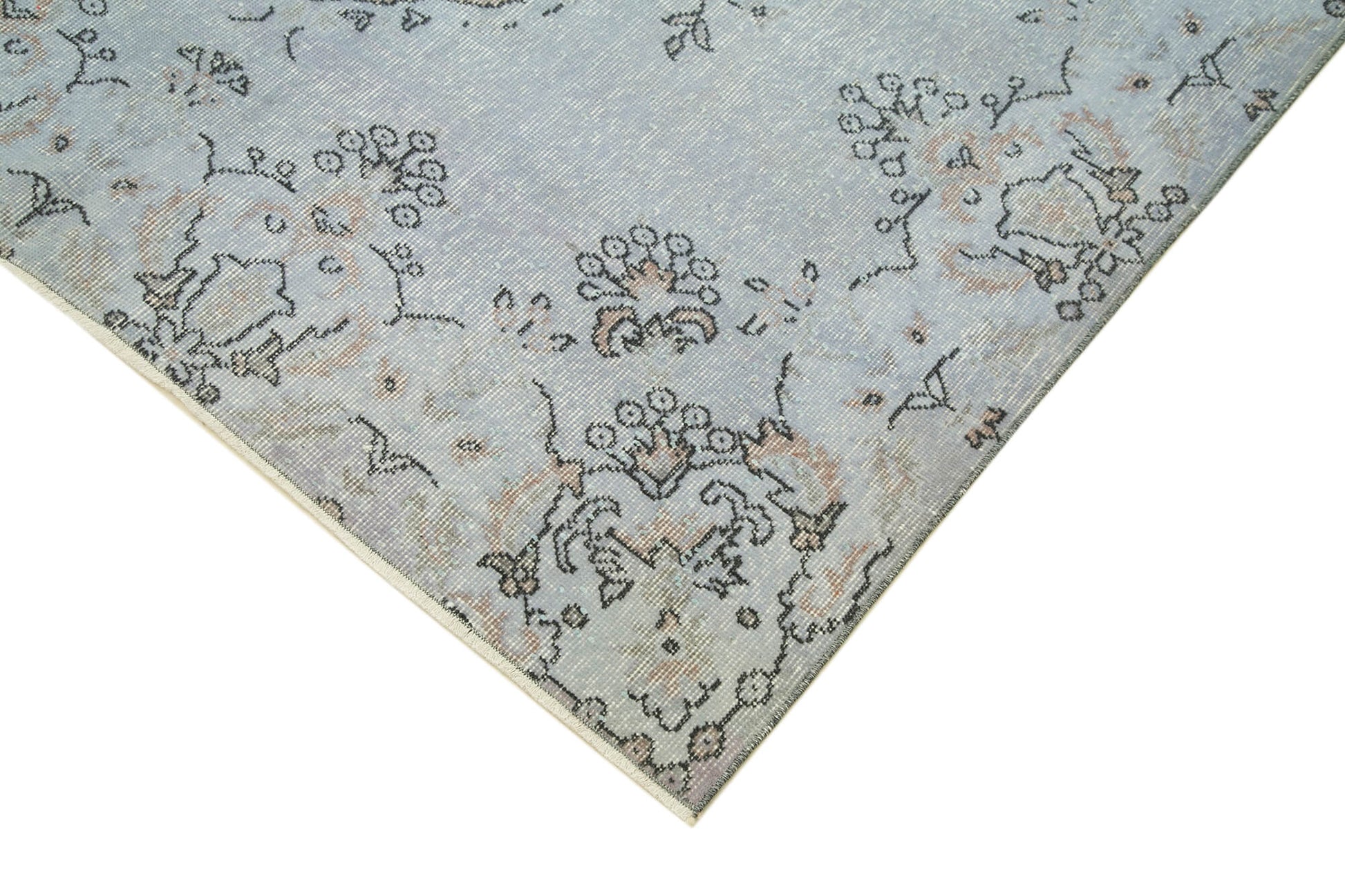 Overdyed Vintage Mavi Eskitme Pamuk Yün El Dokuma Halısı 164x282 Agacan