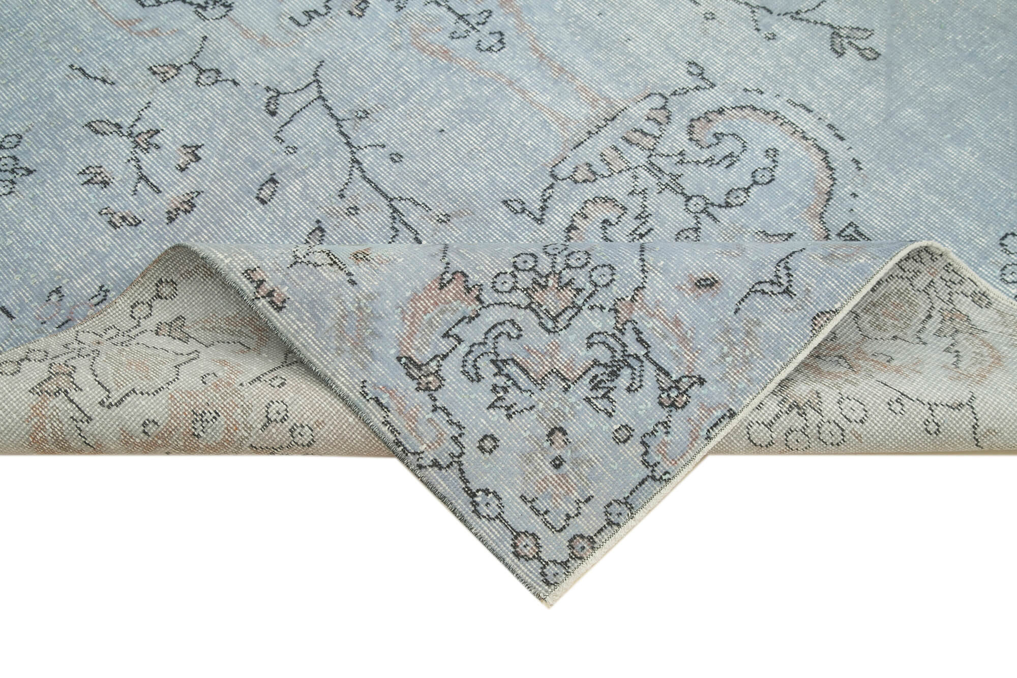 Overdyed Vintage Mavi Eskitme Pamuk Yün El Dokuma Halısı 164x282 Agacan