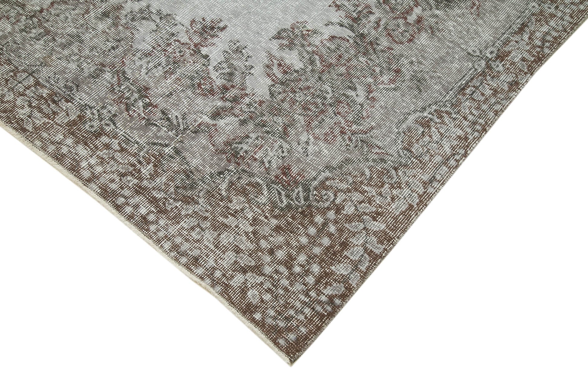 Overdyed Vintage Gri Eskitme Pamuk Yün El Dokuma Halısı 168x288 Agacan