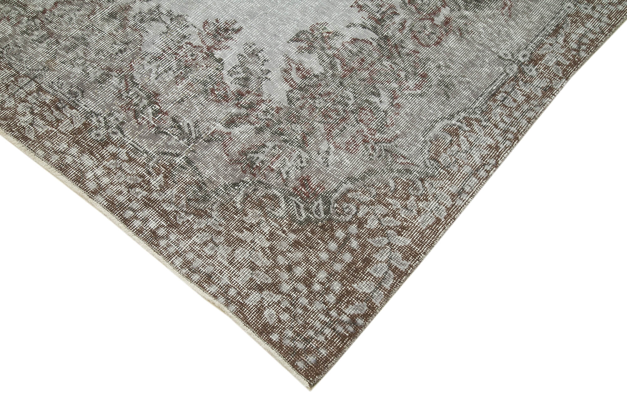 Overdyed Vintage Gri Eskitme Pamuk Yün El Dokuma Halısı 168x288 Agacan