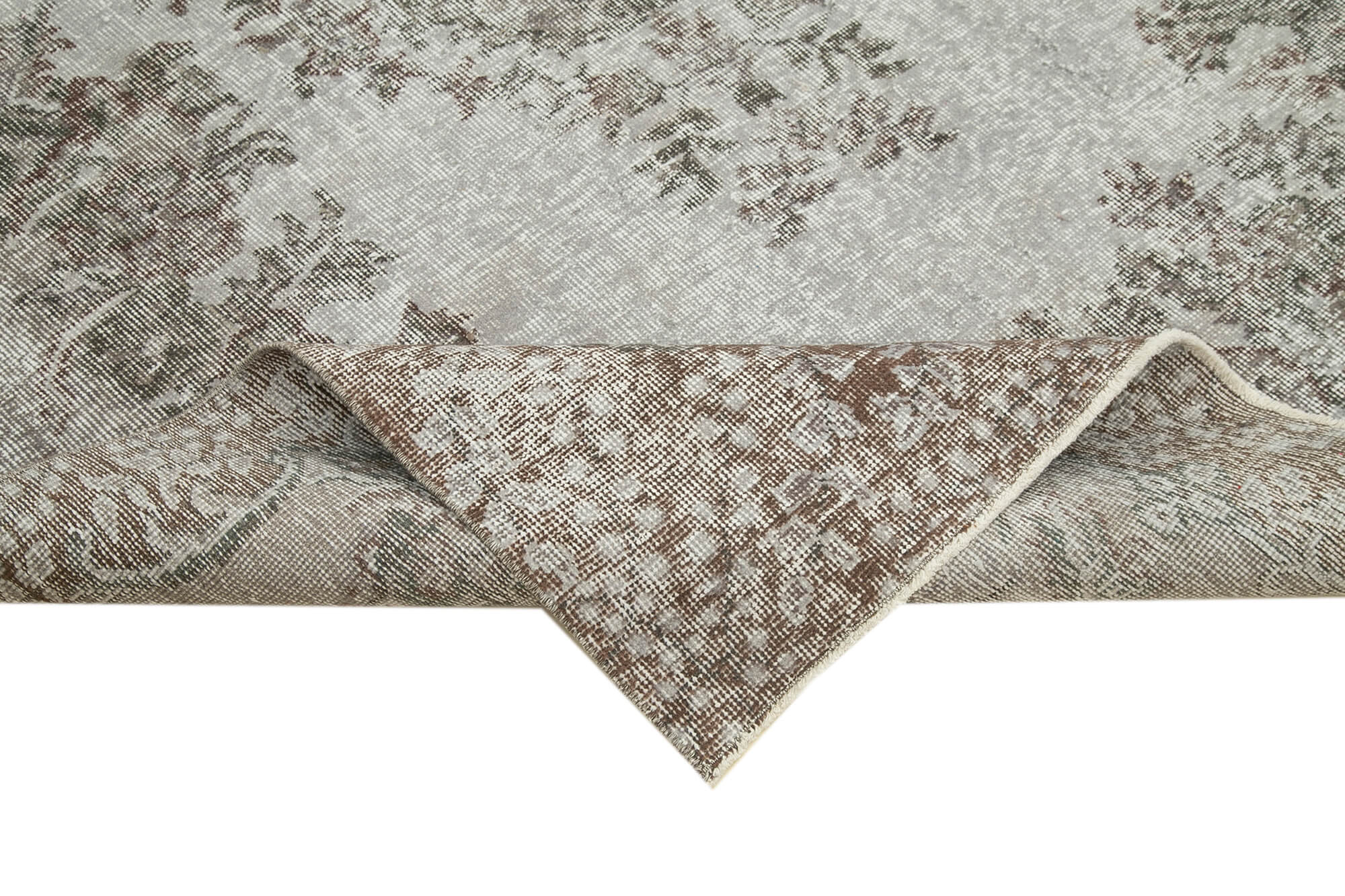 Overdyed Vintage Gri Eskitme Pamuk Yün El Dokuma Halısı 168x288 Agacan