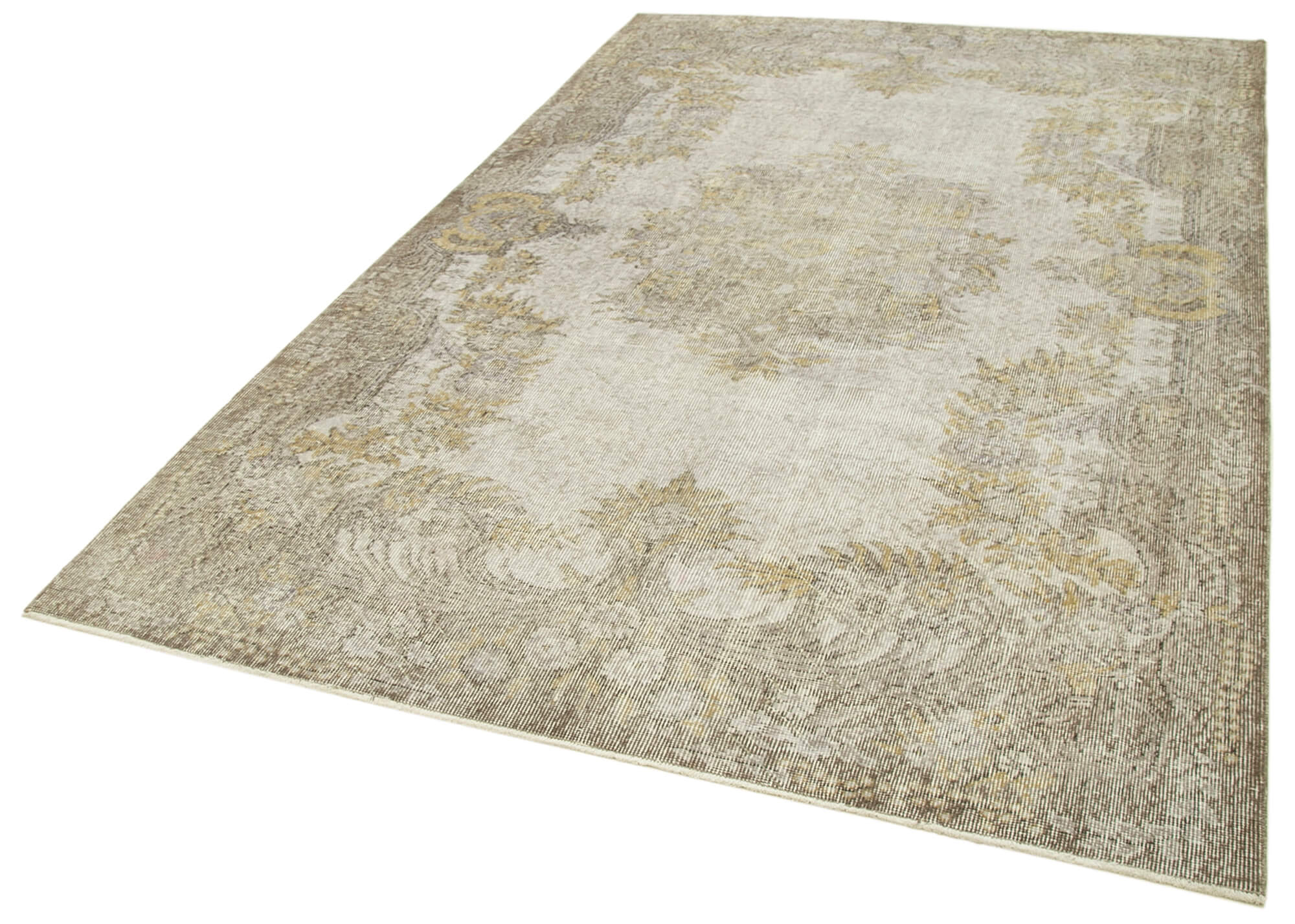 Overdyed Vintage Gri Eskitme Pamuk Yün El Dokuma Halısı 182x287 Agacan