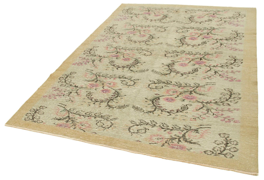 Overdyed Vintage Bej Eskitme Pamuk Yün El Dokuma Halısı 181x267 Agacan