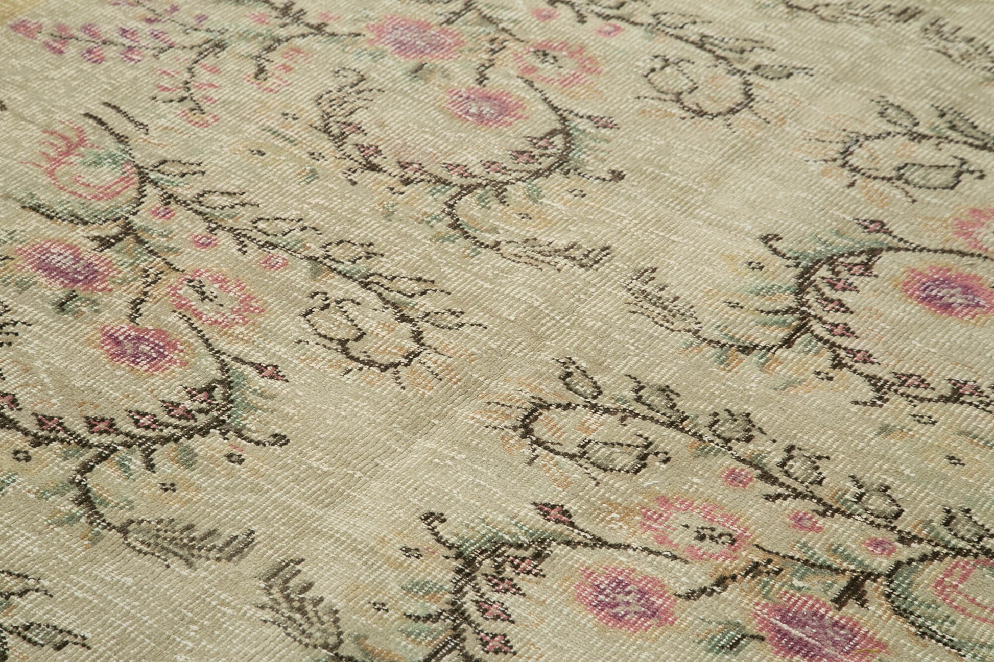 Overdyed Vintage Bej Eskitme Pamuk Yün El Dokuma Halısı 181x267 Agacan