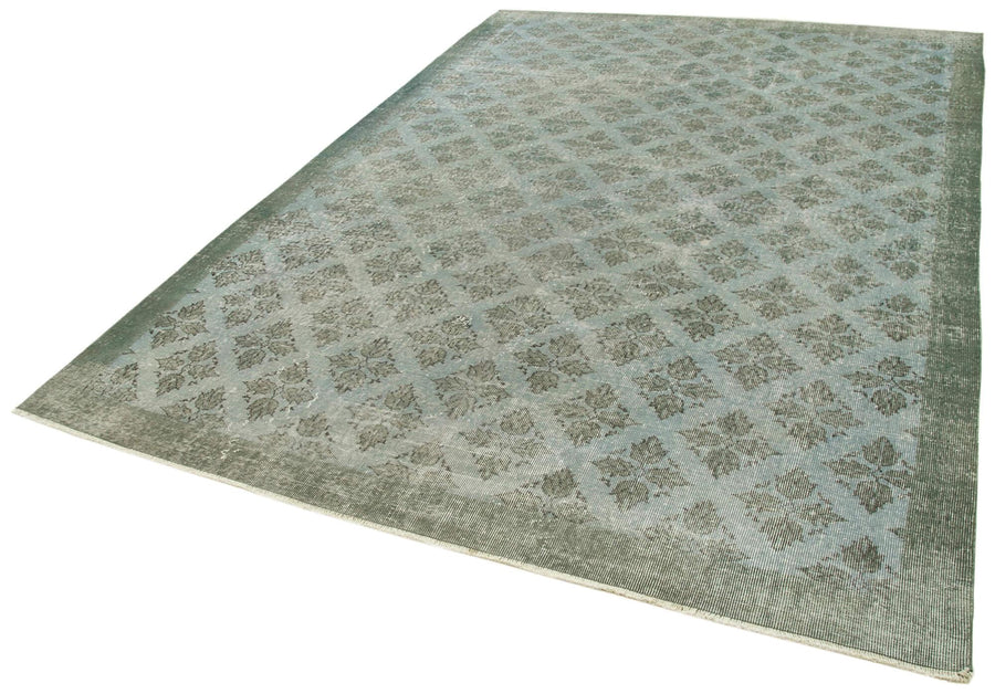 Overdyed Vintage Mavi Eskitme Pamuk Yün El Dokuma Halısı 206x307 Agacan