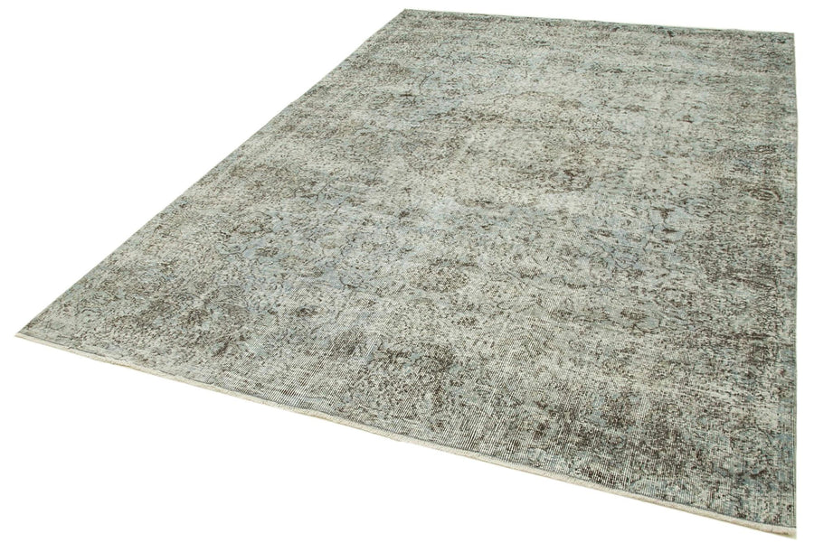 Overdyed Vintage Mavi Eskitme Pamuk Yün El Dokuma Halısı 201x292 Agacan