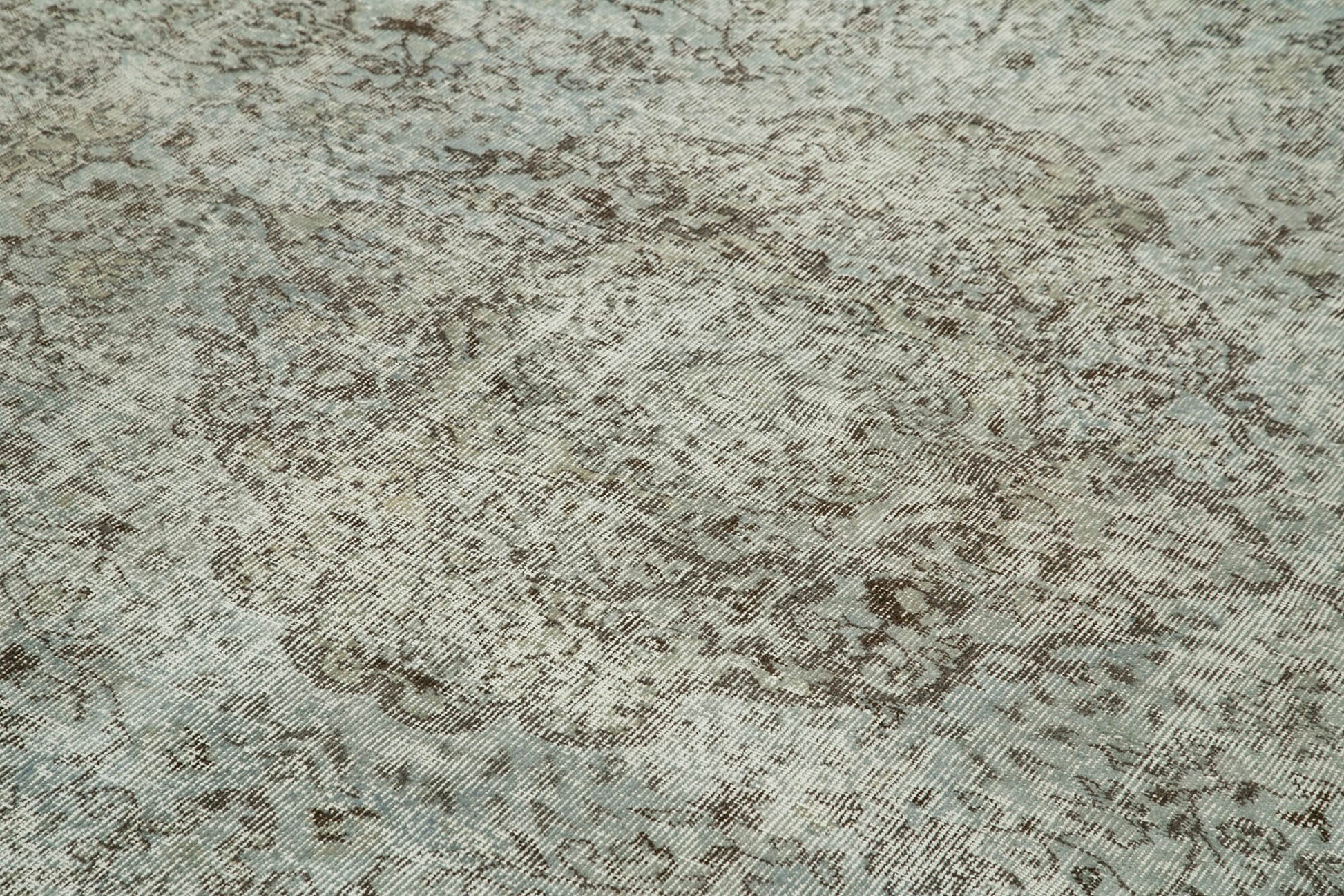 Overdyed Vintage Mavi Eskitme Pamuk Yün El Dokuma Halısı 201x292 Agacan