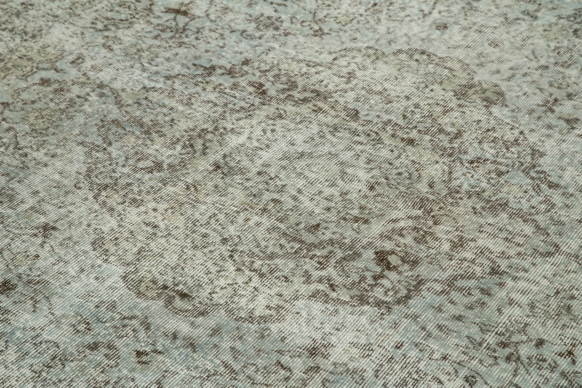 Overdyed Vintage Mavi Eskitme Pamuk Yün El Dokuma Halısı 201x292 Agacan