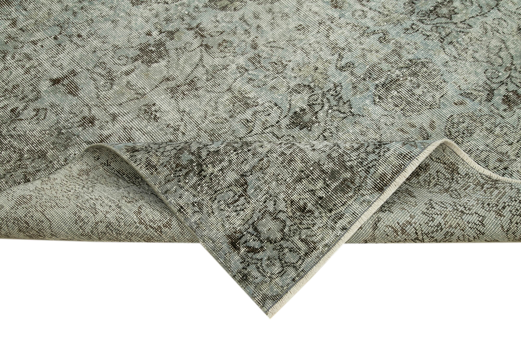 Overdyed Vintage Mavi Eskitme Pamuk Yün El Dokuma Halısı 201x292 Agacan