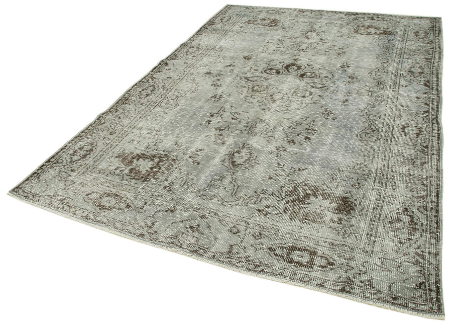 Overdyed Vintage Gri Eskitme Pamuk Yün El Dokuma Halısı 190x278 Agacan