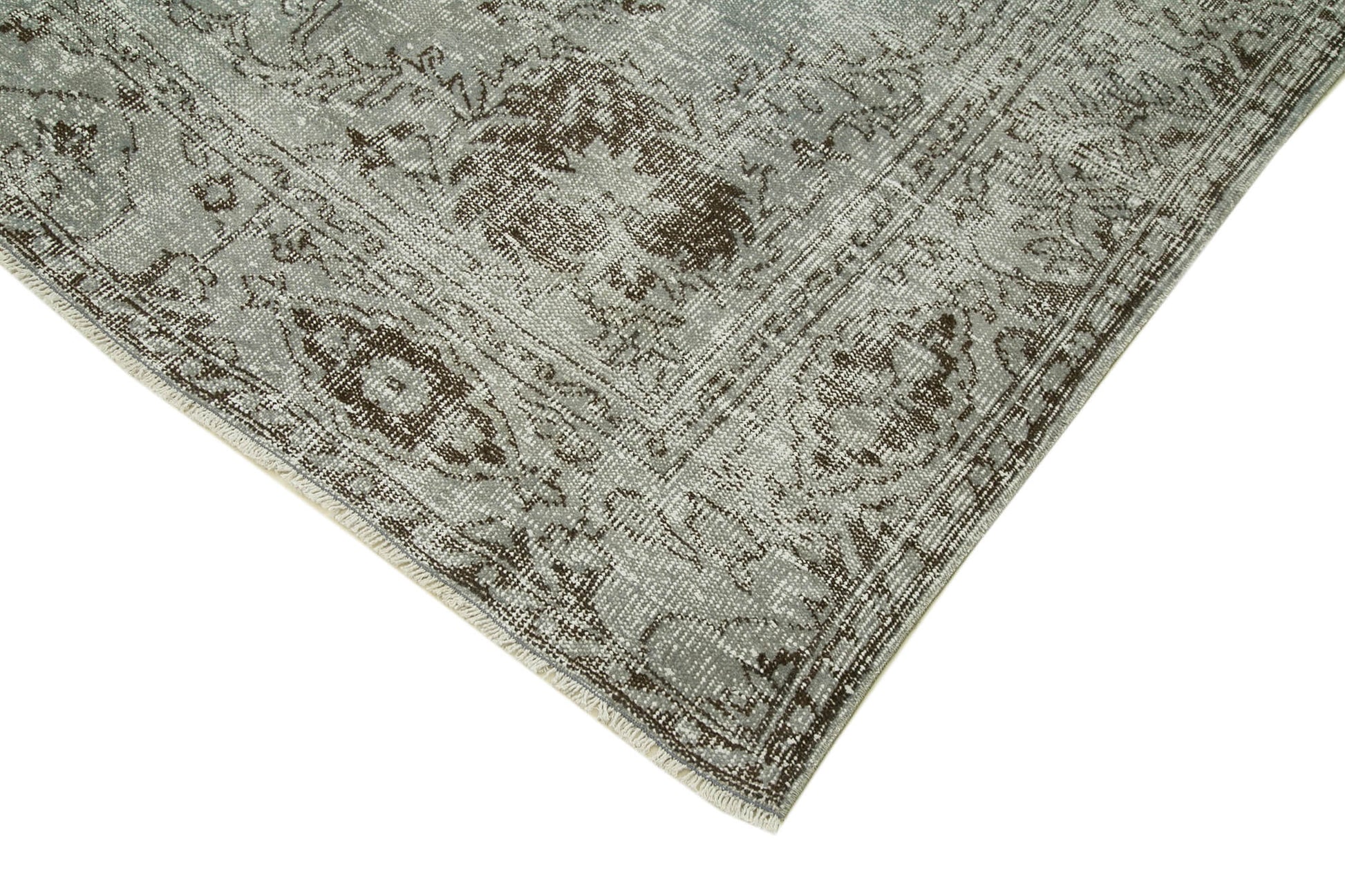 Overdyed Vintage Gri Eskitme Pamuk Yün El Dokuma Halısı 190x278 Agacan