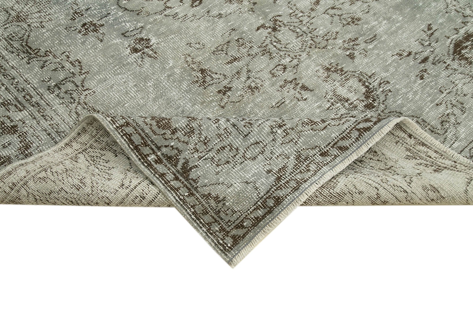 Overdyed Vintage Gri Eskitme Pamuk Yün El Dokuma Halısı 190x278 Agacan