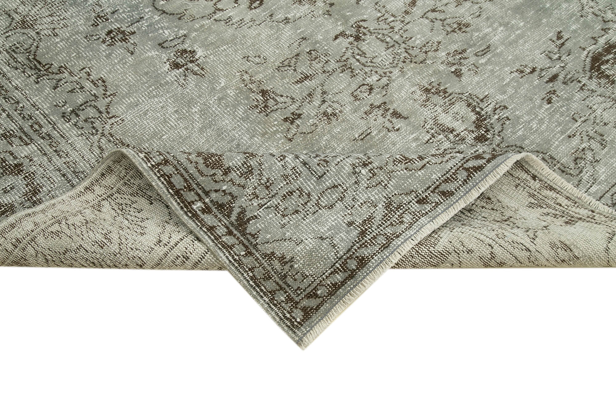 Overdyed Vintage Gri Eskitme Pamuk Yün El Dokuma Halısı 190x278 Agacan