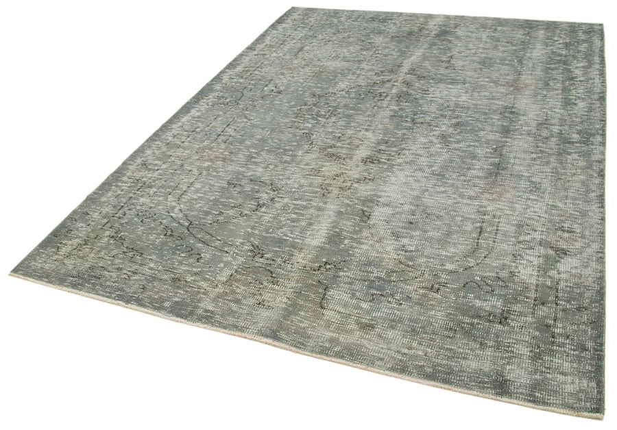Overdyed Vintage Gri Eskitme Pamuk Yün El Dokuma Halısı 188x267 Agacan