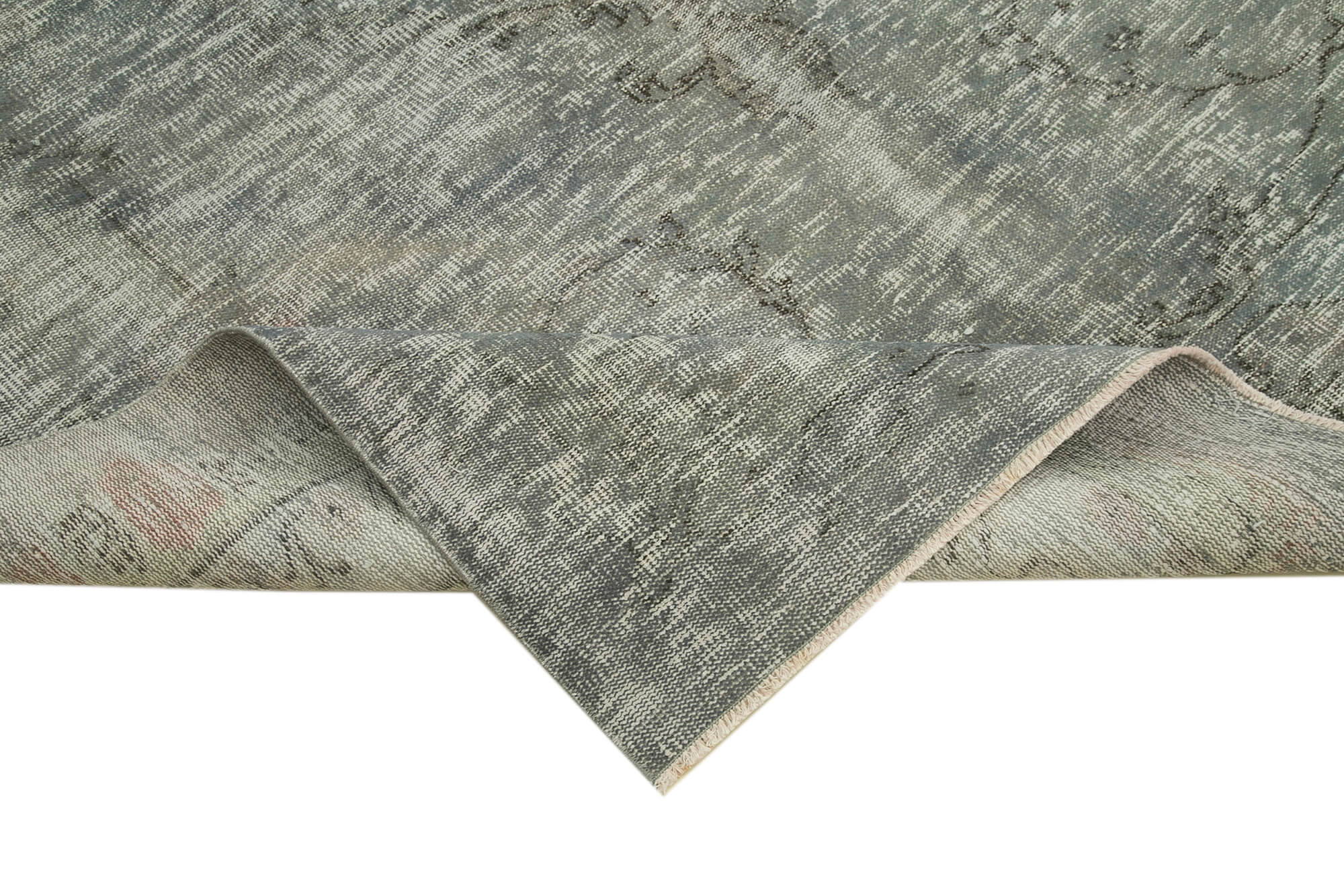 Overdyed Vintage Gri Eskitme Pamuk Yün El Dokuma Halısı 188x267 Agacan