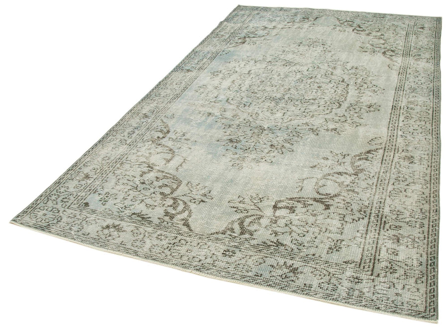 Overdyed Vintage Mavi Eskitme Pamuk Yün El Dokuma Halısı 170x292 Agacan