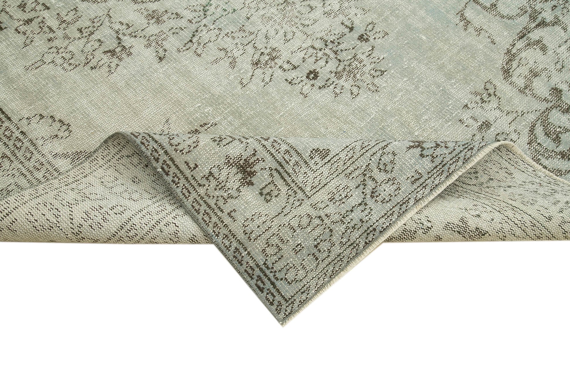 Overdyed Vintage Mavi Eskitme Pamuk Yün El Dokuma Halısı 170x292 Agacan