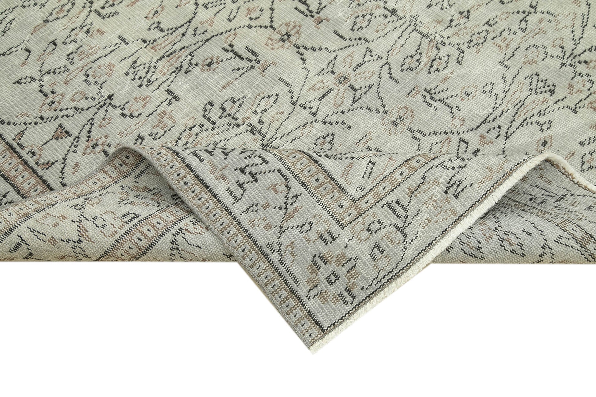 Overdyed Vintage Gri Eskitme Pamuk Yün El Dokuma Halısı 138x265 Agacan