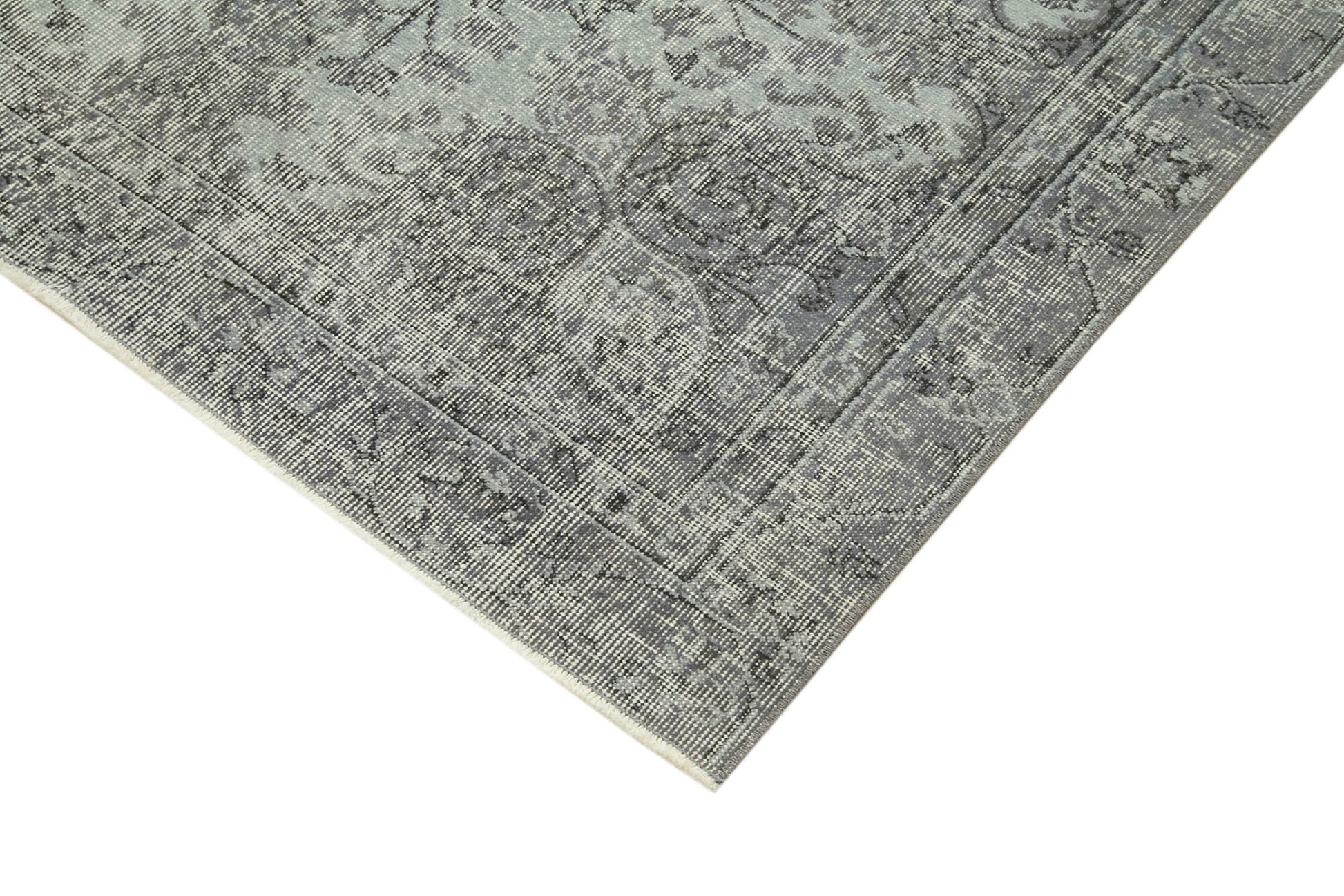 Overdyed Vintage Gri Eskitme Pamuk Yün El Dokuma Halısı 144x250 Agacan