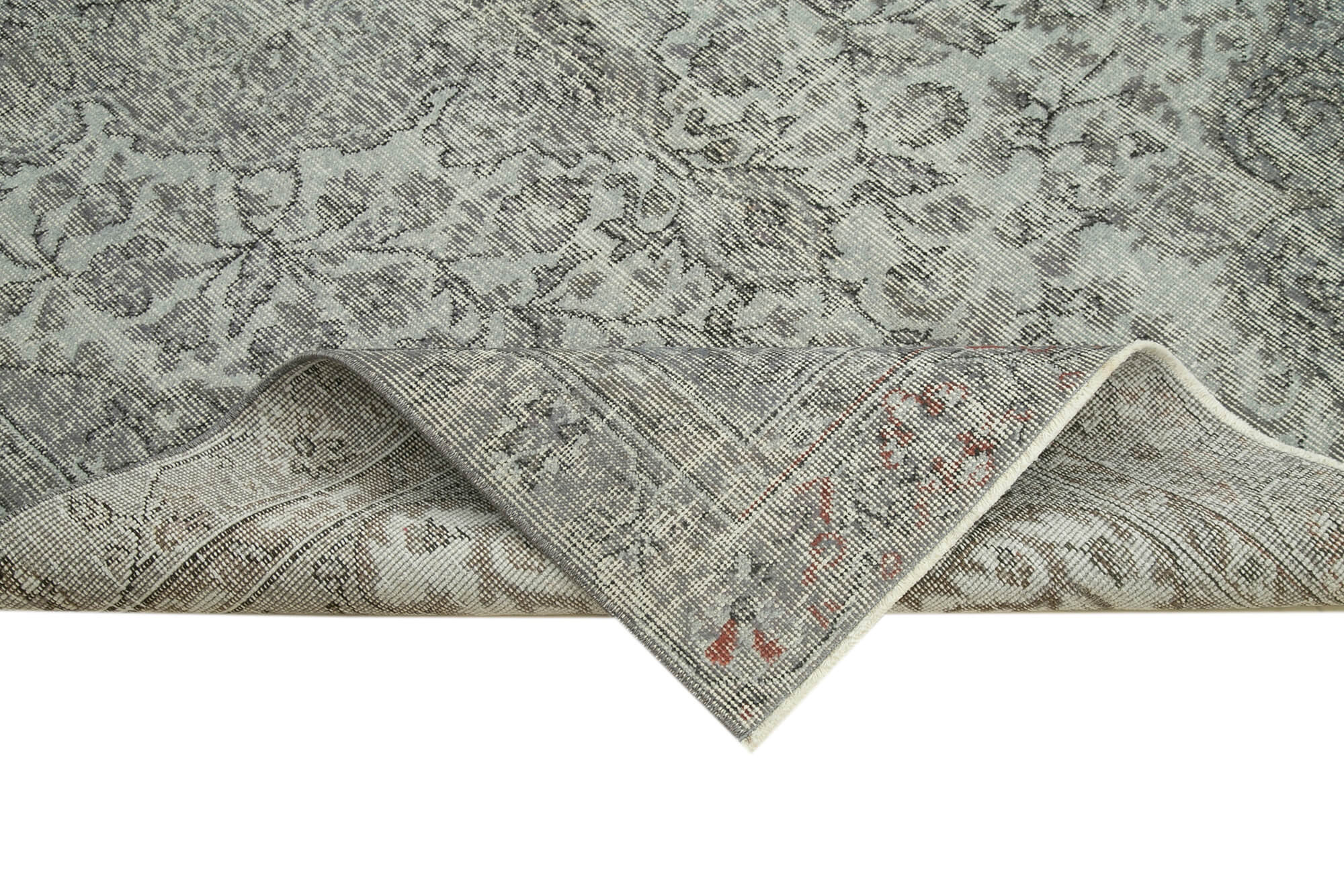 Overdyed Vintage Gri Eskitme Pamuk Yün El Dokuma Halısı 144x250 Agacan