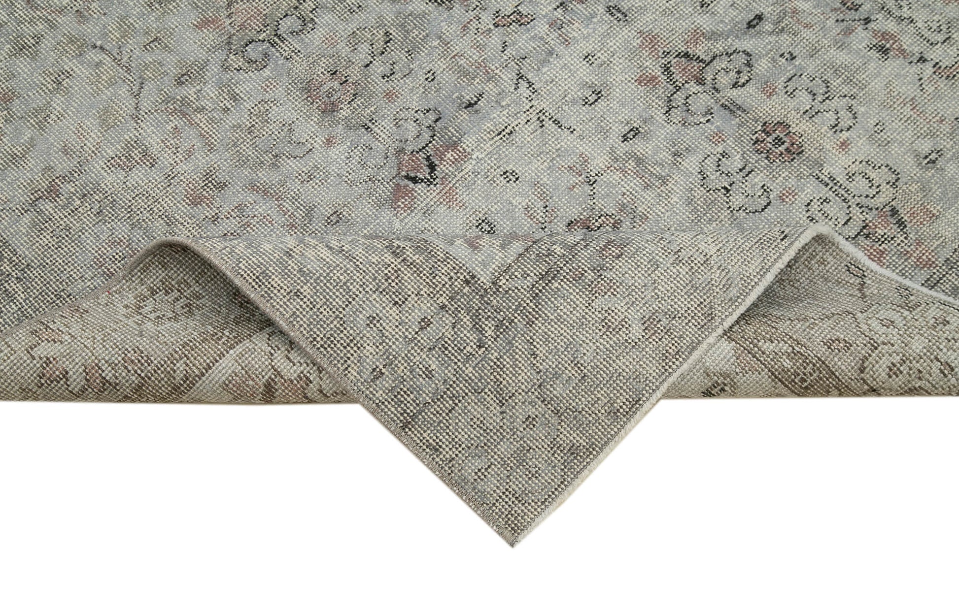 Overdyed Vintage Gri Eskitme Pamuk Yün El Dokuma Halısı 157x293 Agacan