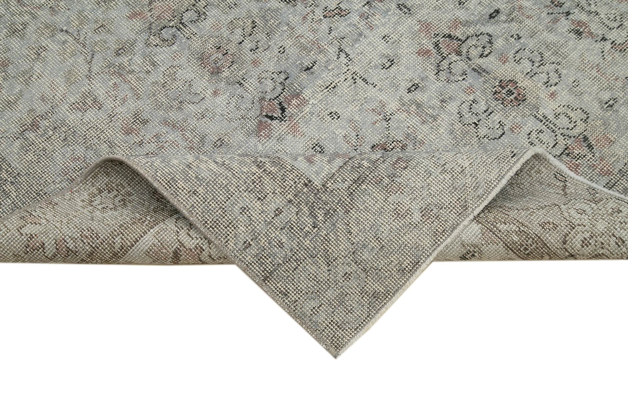 Overdyed Vintage Gri Eskitme Pamuk Yün El Dokuma Halısı 157x293 Agacan