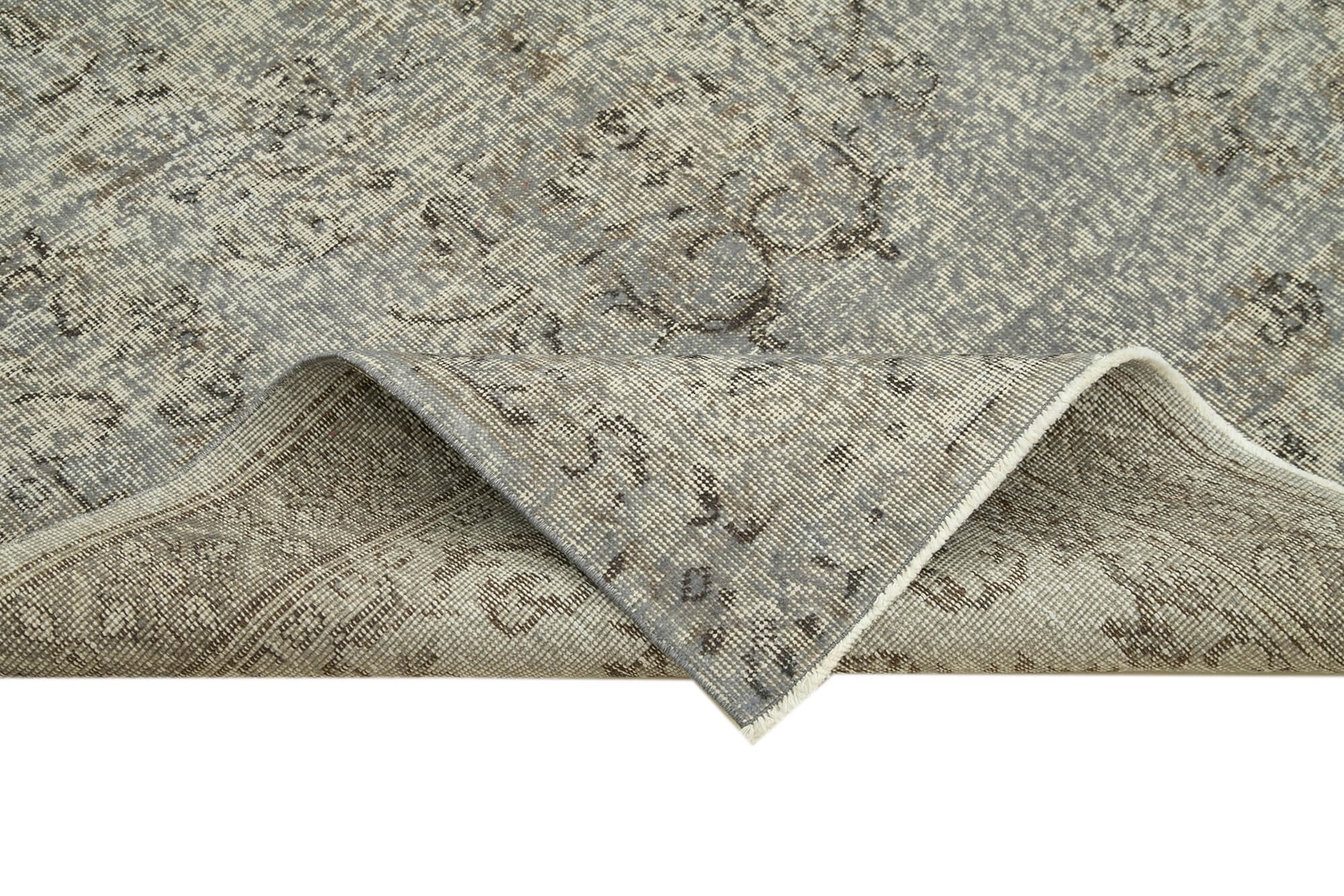 Overdyed Vintage Gri Eskitme Pamuk Yün El Dokuma Halısı 148x246 Agacan