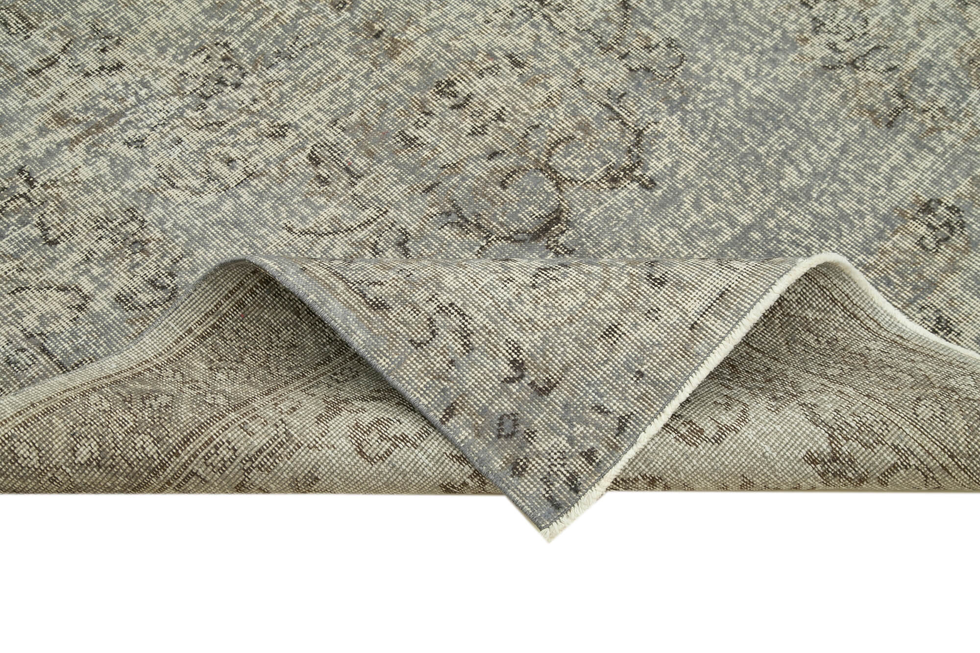 Overdyed Vintage Gri Eskitme Pamuk Yün El Dokuma Halısı 148x246 Agacan