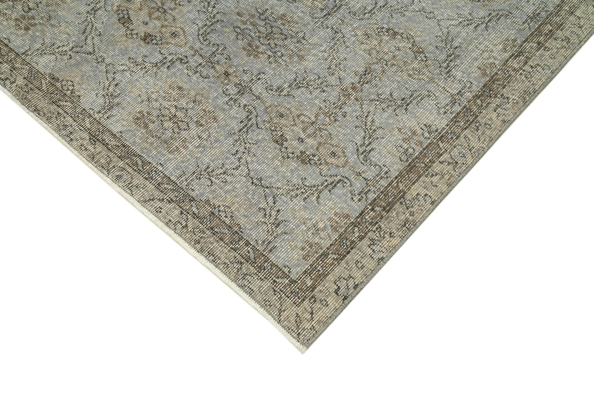 Overdyed Vintage Gri Eskitme Pamuk Yün El Dokuma Halısı 153x265 Agacan