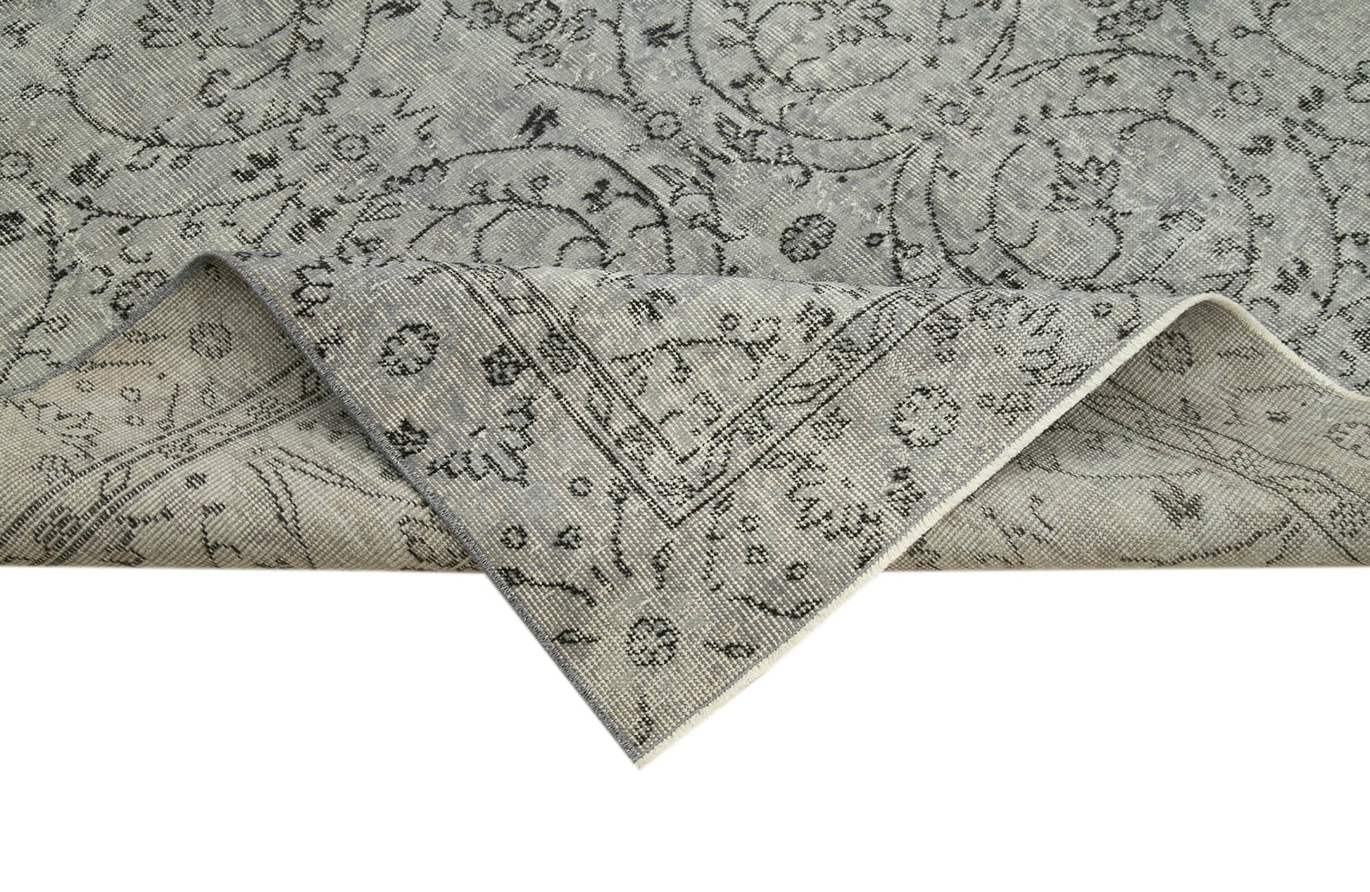 Overdyed Vintage Gri Eskitme Pamuk Yün El Dokuma Halısı 160x256 Agacan